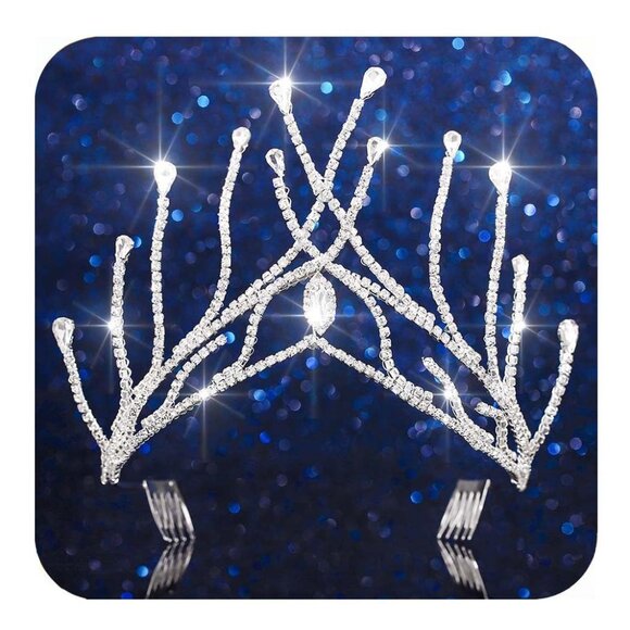 Rhinestone Wedding Tiara Silver Crystal Princess Crown Bridal Headband for Women - Picture 1 of 6